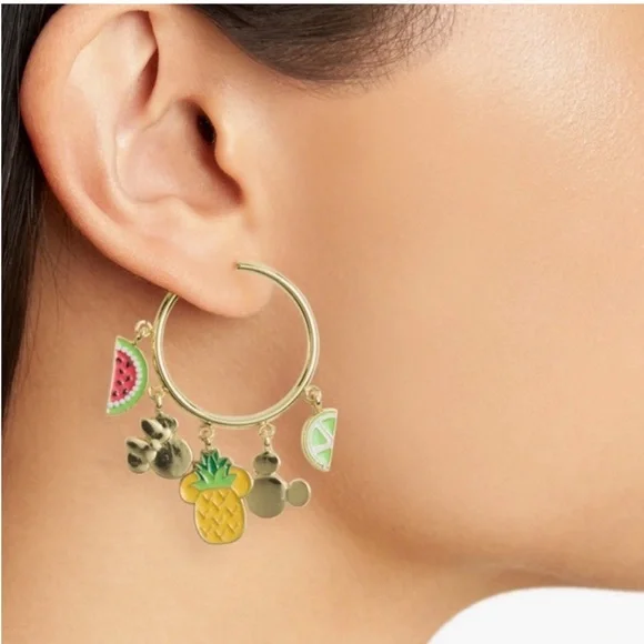 Disney Baublebar Mickey Mouse Enamel
Charm Hoop Earrings Watermelon Lime NWT - Picture 1 of 2